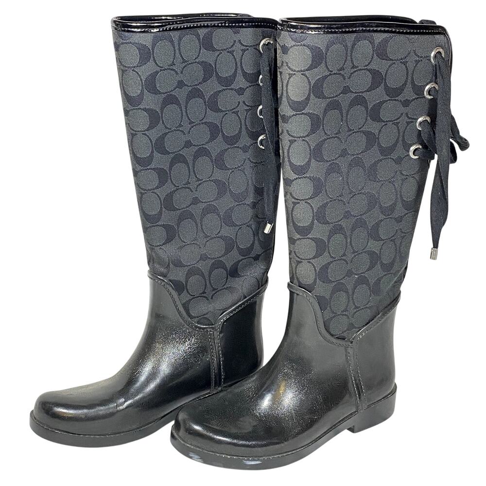Coach Tristee Signature C Tall Lace-Up Corset Rain Winter Boot Womens 7B Black